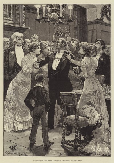 Ein saisonaler Gruß, den Helden krönen von Richard Caton Woodville junior