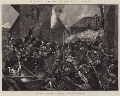 Schlachten der britischen Armee, Corunna, die 42. Highlander vertreiben die Franzosen aus Elvina von Richard Caton Woodville junior