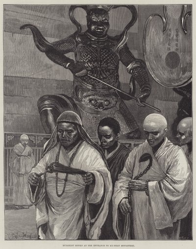 Buddhistische Mönche am Eingang zum Ku-Shan-Kloster von Richard Caton Woodville junior