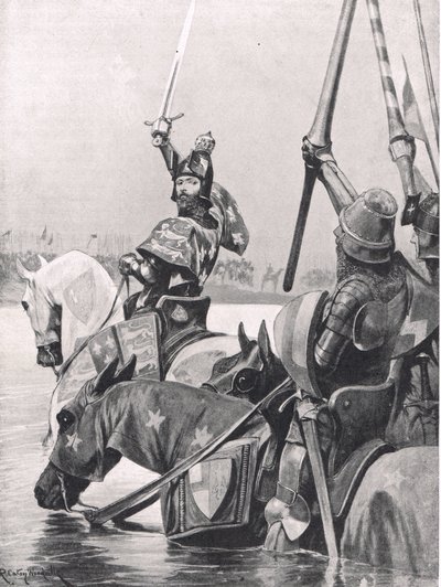 Edward III überquert die Somme vor der Schlacht von Crecy, Illustration aus 