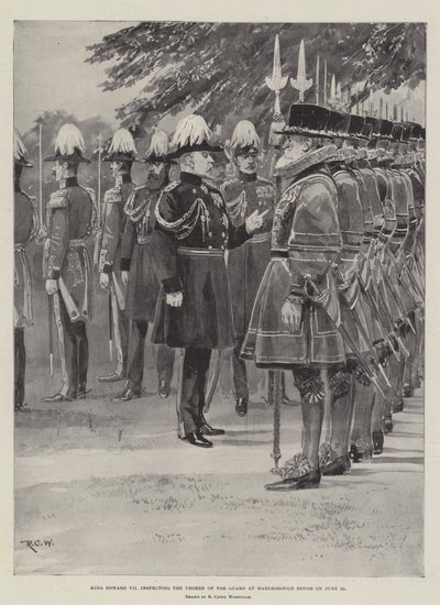 König Edward VII. inspiziert die Yeomen der Garde im Marlborough House am 25. Juni von Richard Caton Woodville junior