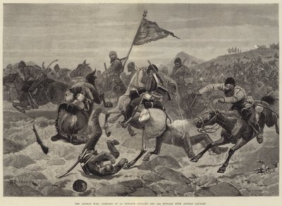 Der afghanische Krieg, Konflikt der 1. Punjab-Kavallerie und der 15. Husaren mit der afghanischen Kavallerie von Richard Caton Woodville junior