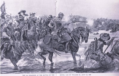 Die Schlacht am Boyne, 1. Juli 1690, Illustration aus British Battles on Land and Sea, 1915 von Richard Caton Woodville junior