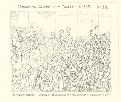 1849, Ein Eisenbahntreffen, Emotion der Aktionäre bei der Ankündigung einer Dividende von zweieinhalb Pence von Richard Doyle