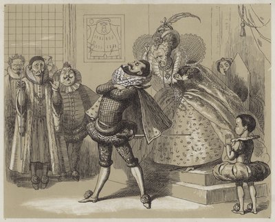Dramatische Szene zwischen Königin Elisabeth und ihrem Favoriten Essex (Aquatinta) von Richard Doyle