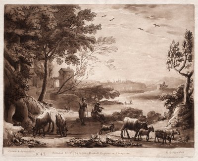 Liber Veritatis: Nr. 42, Eine Flusslandschaft mit einem Schäfer und einer Schäferin, 1774 von Richard Earlom