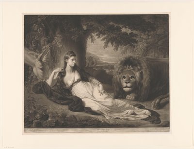 Porträt von Mary Lawrence mit einem Löwen in einer Landschaft von Richard Earlom