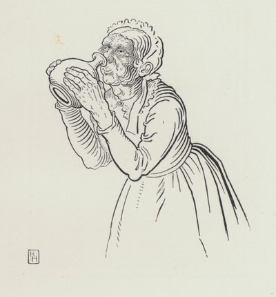 Die alte Frau und der Weinkrug (Gravur) von Richard Heighway