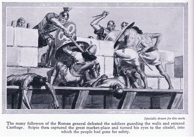 Die Belagerung von Karthago 146 v. Chr. Römische Soldaten betreten Karthago, ca. 1950 von Richard Henry Brock