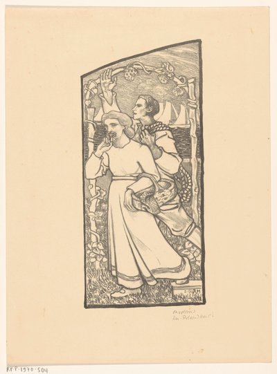 Mädchen mit einem Korb und Junge mit einem Seil von Richard Nicolaüs Roland Holst (signed by artist)