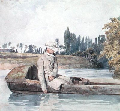 Ein Mann, der von einem Boot auf einem Fluss angelt von Richard Parkes Bonington