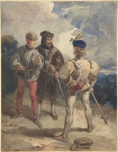 Quentin Durward und der verkleidete Ludwig XI. (Vorderseite); Studie einer männlichen Figur (Rückseite) von Richard Parkes Bonington