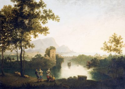 Abend an der Flussmündung mit tanzenden Bauern von Richard Wilson