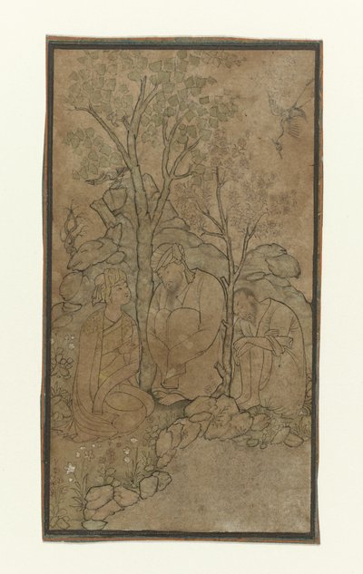 Zwei alte Männer und ein Jüngling, sitzend unter einem Baum am Wasser von Riza i 