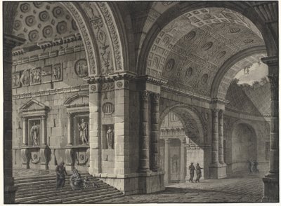 Architektonische Fantasie des Inneren eines antiken Gebäudes mit teilweise zerstörten Gewölben von Robert Adam