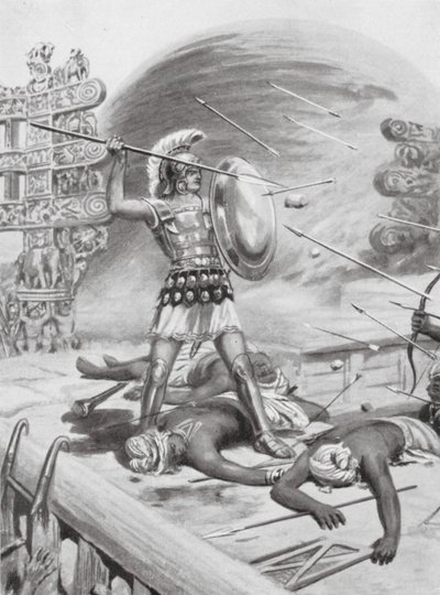 Eine Tat Alexanders des Großen, 326 v. Chr. (Lithografie) von Robert Ambrose Dudley