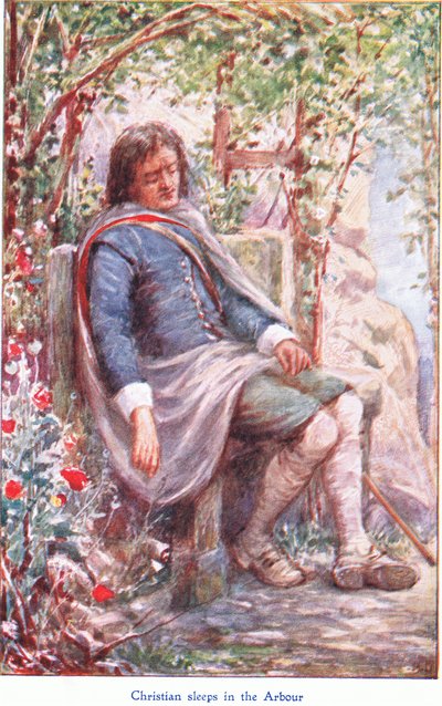Christian schläft im Laubengang, aus The Pilgrims Progress, veröffentlicht von John F Shaw & Co, um 1900 von Robert Ambrose Dudley