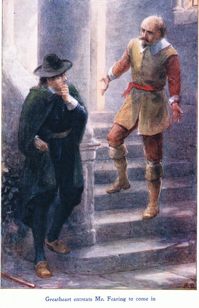 Great Heart bittet Mr Fearing einzutreten, aus The Pilgrims Progress veröffentlicht von John F Shaw & Co, ca. 1900 von Robert Ambrose Dudley