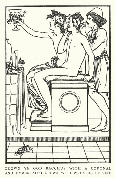 Krönt den Gott Bacchus mit einem Kranz und Hymen auch mit Weinreben von Robert Anning Bell