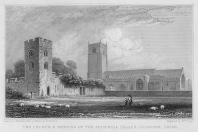 Die Kirche und Überreste des Bischofspalastes, Paignton, Devon (Stich) von Robert Brandard