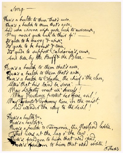 Ein Hoch auf die Abwesenden, ca. 1792 von Robert Burns
