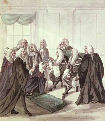 Ein Blick in die Westminster Hall bei einem Aufruf der Anwälte, 18. Jahrhundert von Robert Dighton