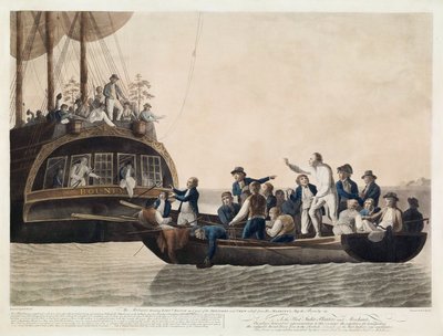 Die Meuterer setzen Leutnant Bligh und einen Teil der Offiziere und Besatzung aus, 29. April 1789, veröffentlicht 1790 von Robert Dodd