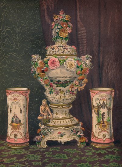 Vase aus Dresdner Porzellan und Paar Porzellanbecher von Robert Dudley