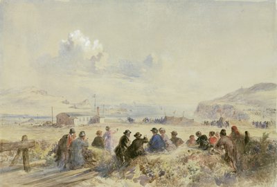 Beobachtung von Manövern von den Dünen, Foilhummerum Bay, Valentia, um 1865 von Robert Dudley