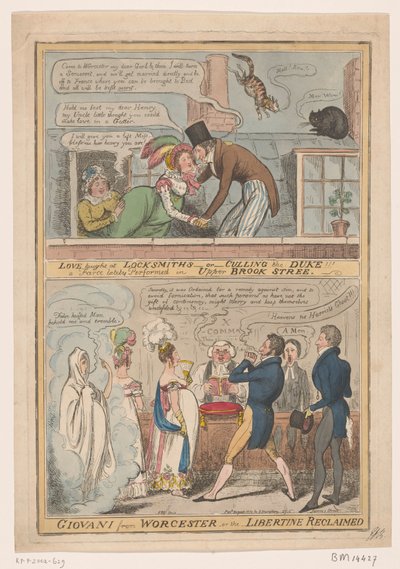 Karikatur über die Hochzeit des Marquis von Worcester und Anne Francis Culling Smith, 1822 von Robert Isaac Cruikshank