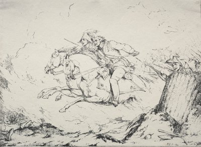 Beispiele der Polyautographie: Kavallerieangriff, 1803 von Robert Kerr Porter