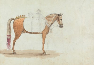 Unvollendete Skizze eines aufwendig gesattelten Pferdes von Robert Mabon