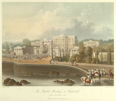 Die britische Residenz in Hyderabad, gezeichnet 1813 von Robert Melville Grindlay
