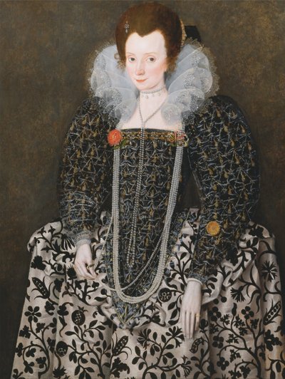 Porträt einer Frau, traditionell identifiziert als Mary Clopton (geborene Waldegrave), von Kentwell Hall, Suffolk von Robert Peake the elder