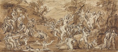 Figurenstudie einer Bacchanalfeier in einer Waldlandschaft von Robert Smirke