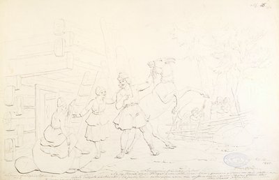 Lemminkäinen und das Hiiden-Hirvi; Originalzeichnung für die Serie "Kalewala, Finsk National-dikt, dargestellt in Zeichnungen von R.W. Ekman" von Robert Wilhelm Ekman