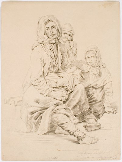 Dalarna Bettlerfamilie, Frau mit drei Kindern von Robert Wilhelm Ekman