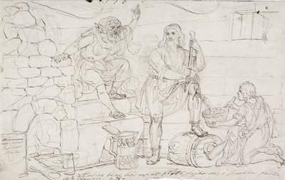 Väinämöinens verletztes Knie, Skizze von Robert Wilhelm Ekman