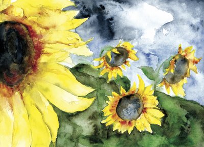Sonnenblumen stürmischer Himmel von RodMacIver