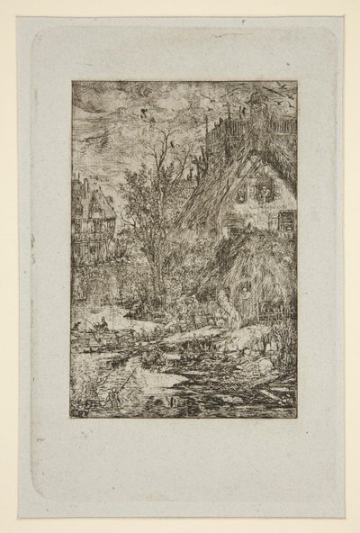 Dorfeingang (Reetgedeckte Hütten) von Rodolphe Bresdin