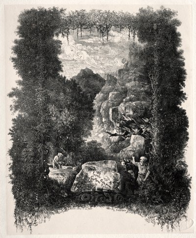 Erstes Frontispiz für Fabeln und Märchen von Thierry-Faletans, 1868 von Rodolphe Bresdin