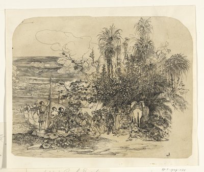 Landschaft mit einer Gruppe ruhender Orientalen mit ihren Pferden und Kamelen von Rodolphe Bresdin