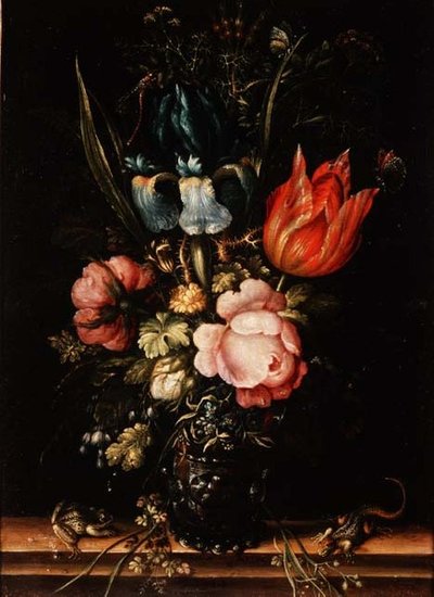 Stillleben mit Rosen, Tulpen und anderen Blumen von Roelandt Jacobsz. Savery