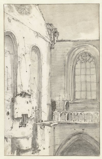 Ansicht des Querschiffs der Nieuwe Kerk, Amsterdam, nach dem Brand von 1645 von Roelant Roghman (attributed to)