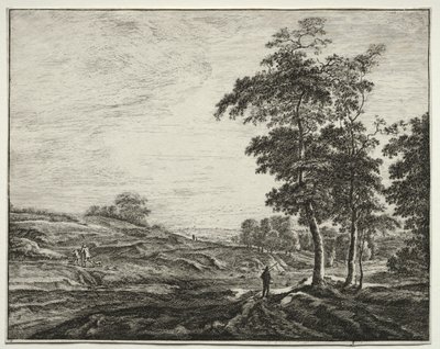 Sechs Ansichten im Wald von Den Haag: Bauer von hinten gesehen von Roelant Roghman