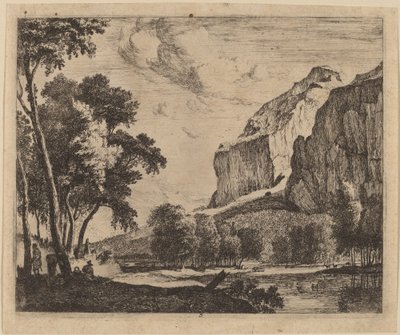 Flusslandschaft mit Felsen rechts: Tafel 3 von Roelant Roghman and Melchior Küsel