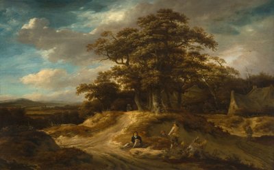 Reisende am Rande eines Dorfes von Roelof Van Vries