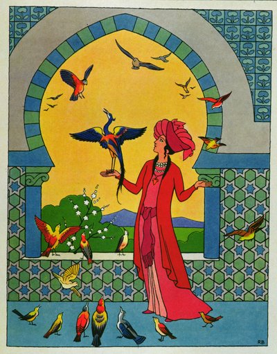 Die Prinzessin konsultiert den Vogel Bulbulhezar, Illustration für 