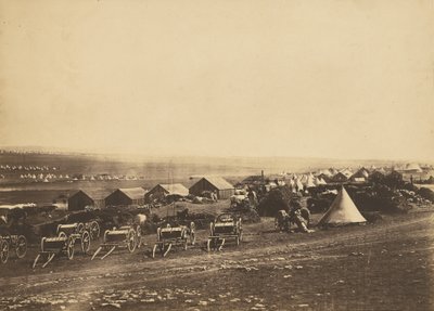 Artilleriewagen, Balaklawa in der Ferne. von Roger Fenton
