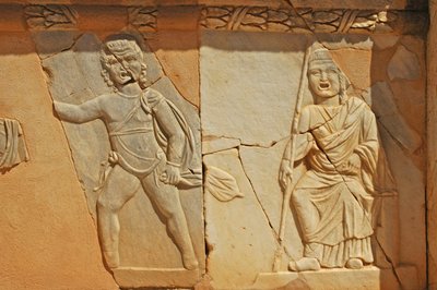 Basreliefs am Proszenium des römischen Theaters, Sabratha, Libyen, 2. Jahrhundert n. Chr. von Roman